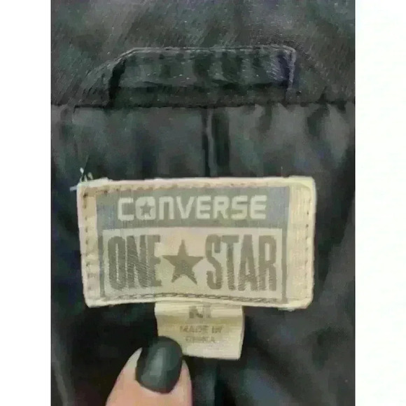 Converse One Star Jacket Women's Size Medium black full Zip Cloth Moto Biker - Picture 2 of 7